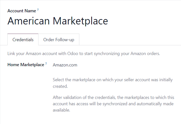 Một trang biểu mẫu Tài khoản Amazon điển hình trong ứng dụng Odoo Sales.