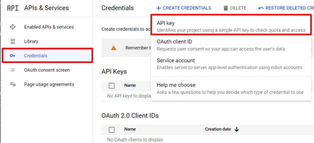 Trang API &amp; Dịch vụ trên Google Cloud Platform.