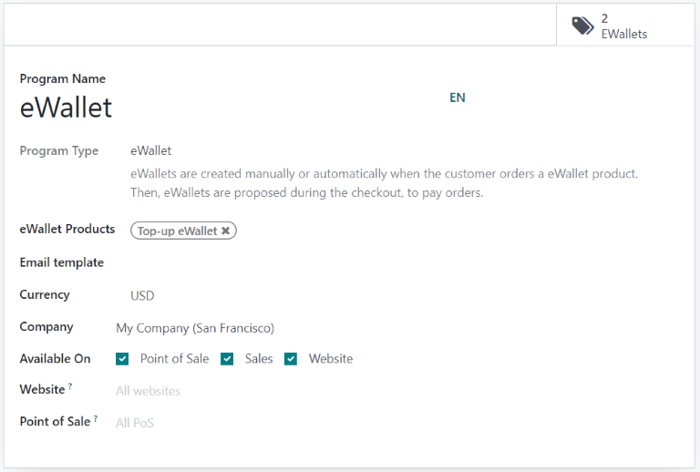 Trang cấu hình chương trình eWallet